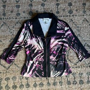 Joseph Ribkoff Ladies Zippered 3/4 Jacket Size 14 Luxury Colourful Office Casual